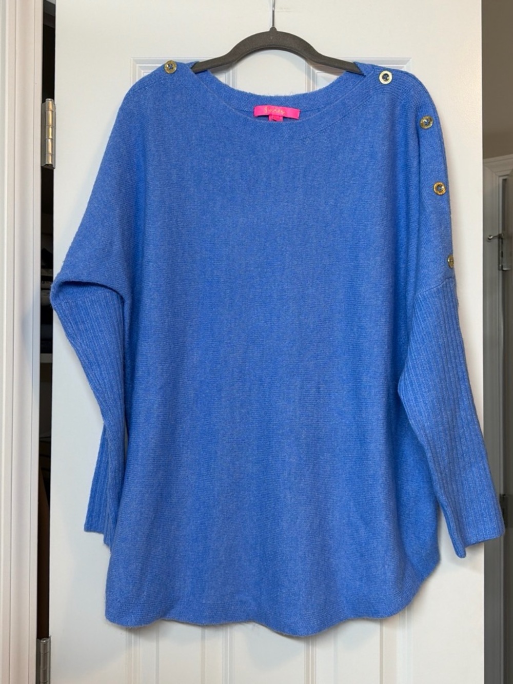 Lilly Pulitzer Blue Button-Shoulder Crew Sweater